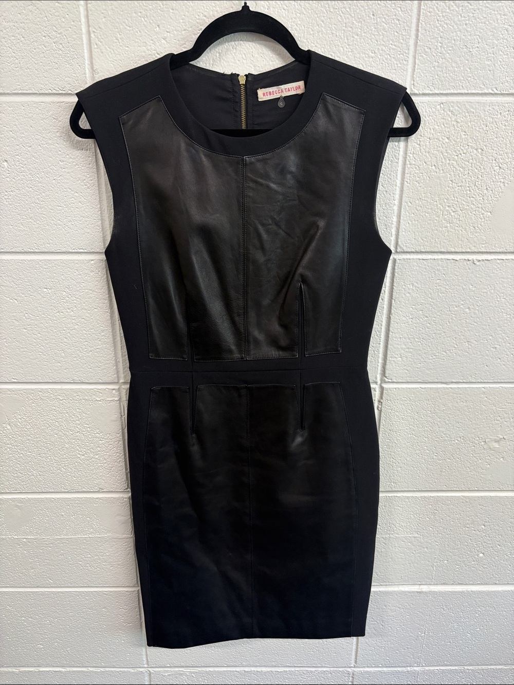 Rebecca Taylor Black Leather-Panel Midi Dress